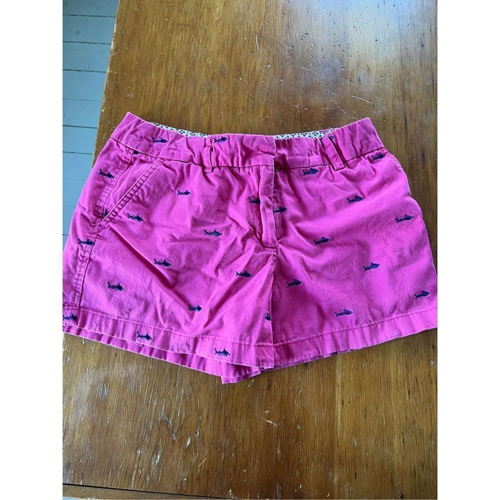 Cambridge dry goods hot pink and navy blue shark print shorts 2